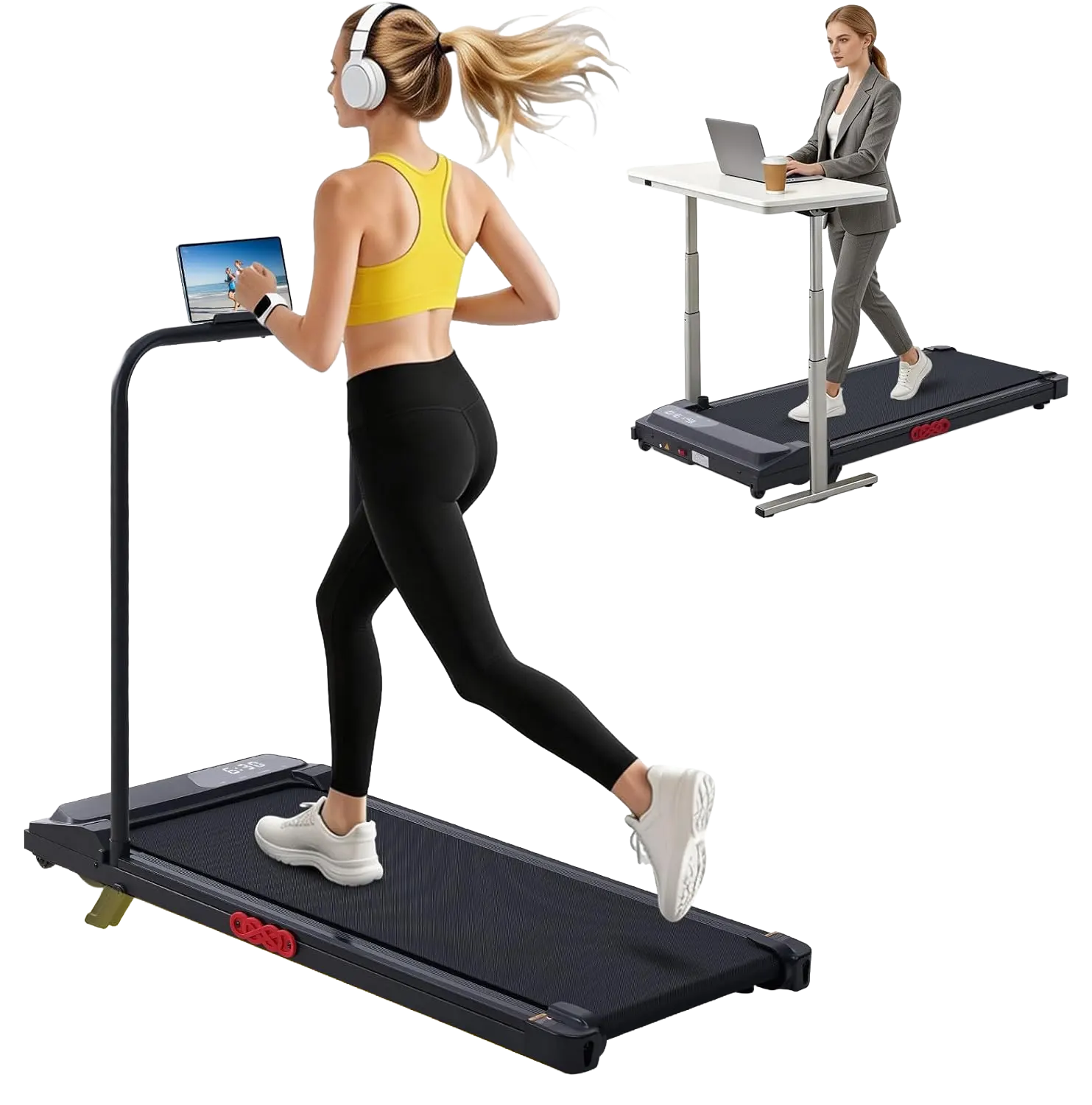 Walking Pad Treadmill with Incline, 2026 Upgrade Mini Running Portable Under Desk Treadmill for Home Office Small with Handles, 3.0HP Electric Walking Pad with Handle Bar, 0.6-7.6MPH, 350LBS